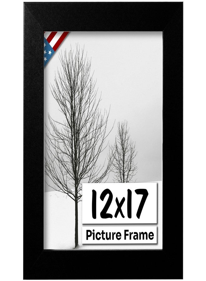 US Art Flat Black 12x17 Picture Frame - Handmade American Flat 1" Wide Engineered Wood Frame for Wall Décor with Preinstalled Hangers and UV Blocking Plexiglass, 12x17 Frame - Image 1